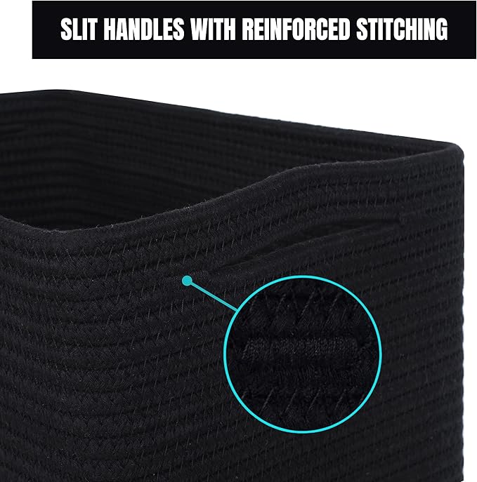MINTWOOD Design 3-Pack 11x11 Inch Cube Storage Bin, Woven Organizer, Closet Cute Square Bins, Decorative Classroom Bathroom Pantry and Shelf Baskets, Full Black (MD-196)