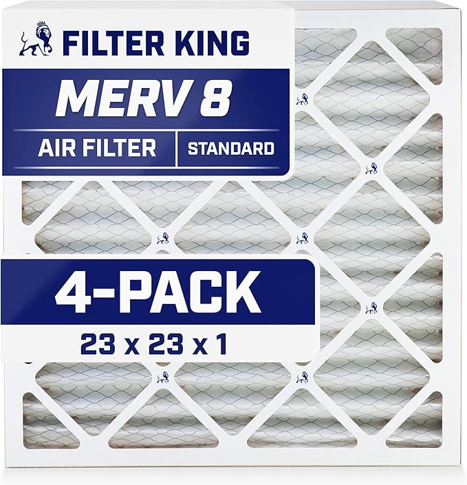 Filter King 23x23x1 Air Filter | 4-PACK | MERV 8 HVAC Pleated A/C Furnace Filters | MADE IN USA | Actual Size: 23 x 23 x .75"