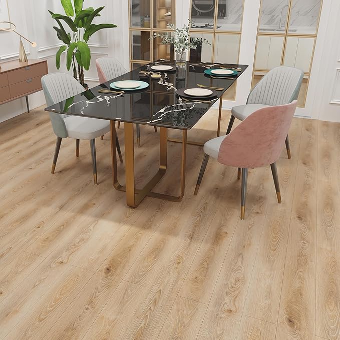 Lareko 54 Sq.Ft,Wood Peel and Stick Floor Tiles,36 Pack Brown Vinyl Flooring (No Adhesive Residue) 36"×6" Waterproof and Non-Slip Laminate Flooring for Renters Bathroom, Living Room (Honey）