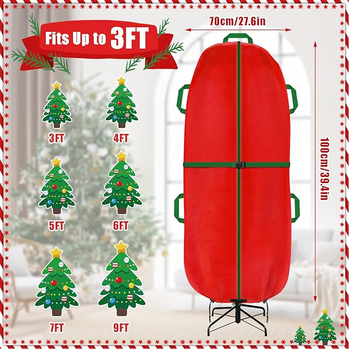 Jumbo Upright Christmas Tree Storage Bag, Upright Christmas Tree Storage Cover With Zipper & Adjustable Straps,Tear Resistant Upright Storage Christmas Tree Cover for 3 Foot Assembled Christmas Tree