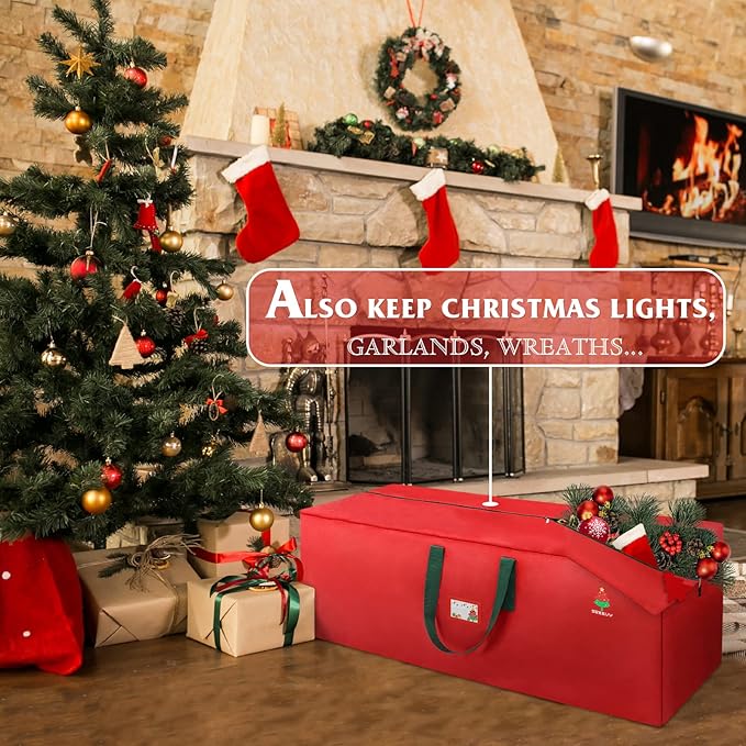 Christmas Tree Storage Bag, 7.5ft Artificial Xmas Tree Storage Box, Waterproof Oxford Material with Durable Handles & Zipper, Protects from Moisture & Dust (Red)