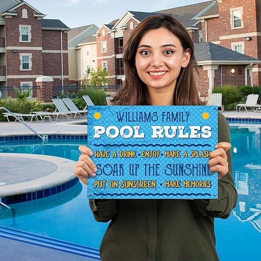 Custom Pool Sign, Pool Rules Make A Splash For Pool Décor Sign, 10x14 Inches, Rust Free .040 Aluminum, Fade Resistant, Made in USA by Sigo Signs