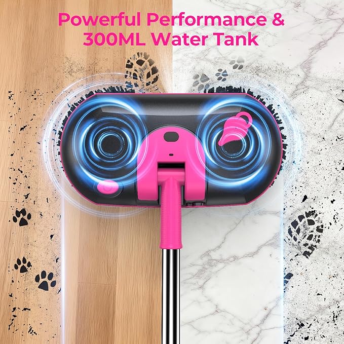 ScrubWiz Cordless Electric Spin Mop with Water Sprayer, Self-Propelled Floor Cleaner for Hardwood & Tile, Quiet Cleaning, Adjustable Handle, 2500mAh Long-Lasting Battery, 300ml Tank