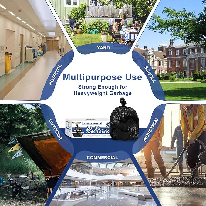 T.FORING 20-30 Gallon Trash Bags Black - 1.28 Mil Thick,30" x 35" Large Garbage Bags 100 Count，20+ Gallon Heavy Duty Trash Can Liners Unscented for Kitchen Home Office Commercial Outdoor