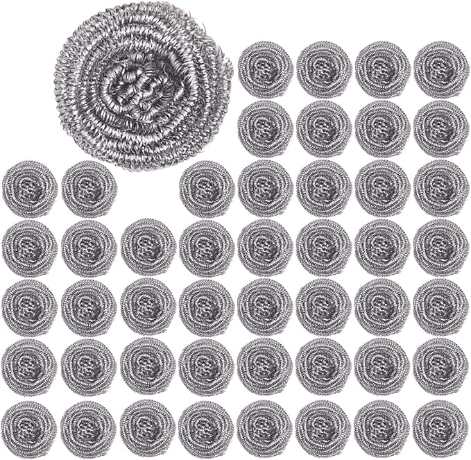 48 Pack Stainless Steel Scourers Sponges by XXJXING,Steel Wool scrubbers for stoves, pots, Cooker Hoods, etc. That are Difficult to Clean (48 Pack-10 Gram)