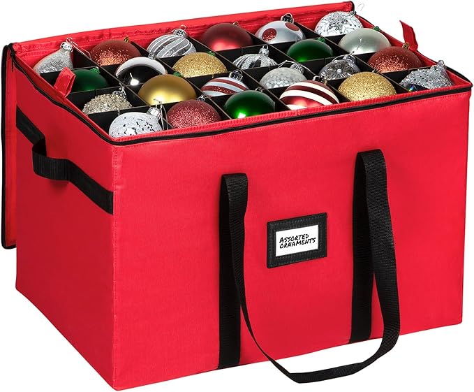 Christmas Ornament Storage Container,Box Stores Up to 96, Adjustable Dividers, Large Organizer Bin to Protect and Store Holiday Décor