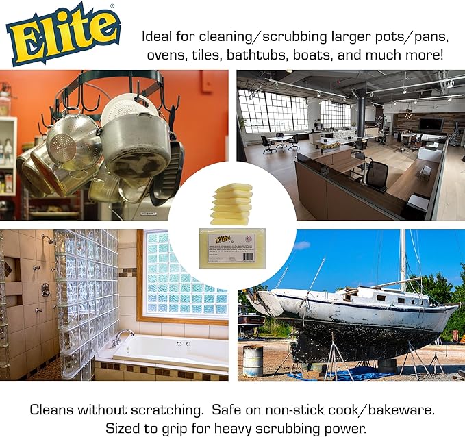 Elite HD (Heavy Duty) All Purpose Cleaning Pad, 6 Pack, Non Scratch, Dish Sponge, Scrubber, Made in USA. Large Thick Sponge for Household and Industrial Use. Sized to Grip for Heavy Scrubbing.