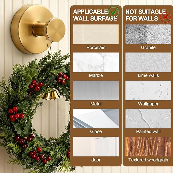 Suction Cup Hooks, Suction Cup Hooks for Shower,Removable Towel Hooks for Bathroom Window Glass Door Wall, Bath Robe Looafh Wreath Hook for Hanging (Gold) (Silver, 4 pcs)
