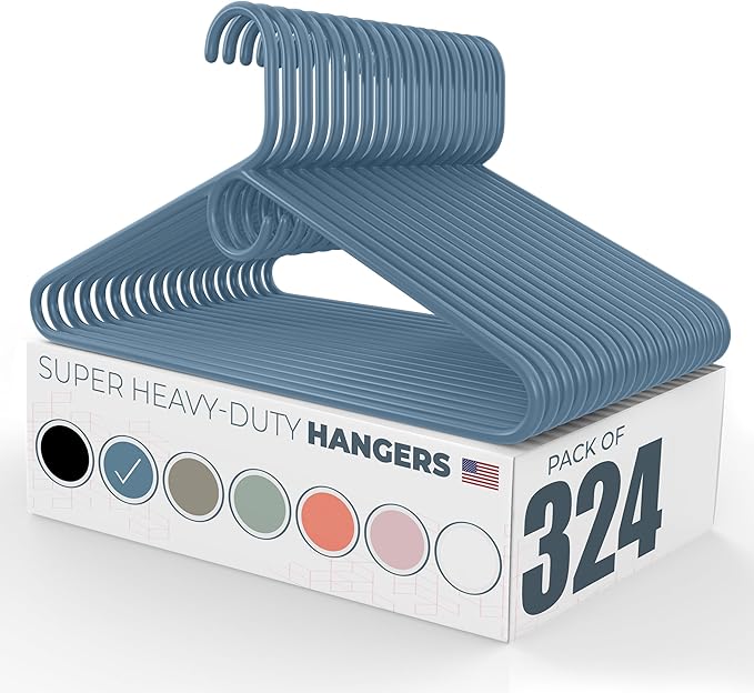 Neaties Super Heavy Duty Clothes Hangers 100+ Pack (324 Count) – Made in The USA - 10lb Capacity, Thick Plastic Hangers for Pants, Coats, Jackets, Jeans and Adult Clothing – Blue
