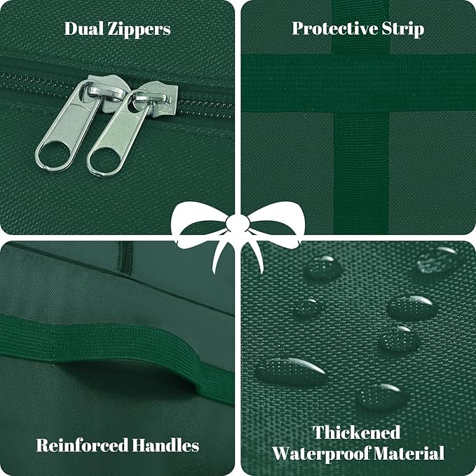 Christmas Tree Storage Bag, 12Ft Christmas Tree Bag, Reusable Heavy Duty 600D Oxford Cloth, Built-in Double Mesh Bags, Double Zippers for Large Artificial Christmas Tree(65×23×27 in, Green)