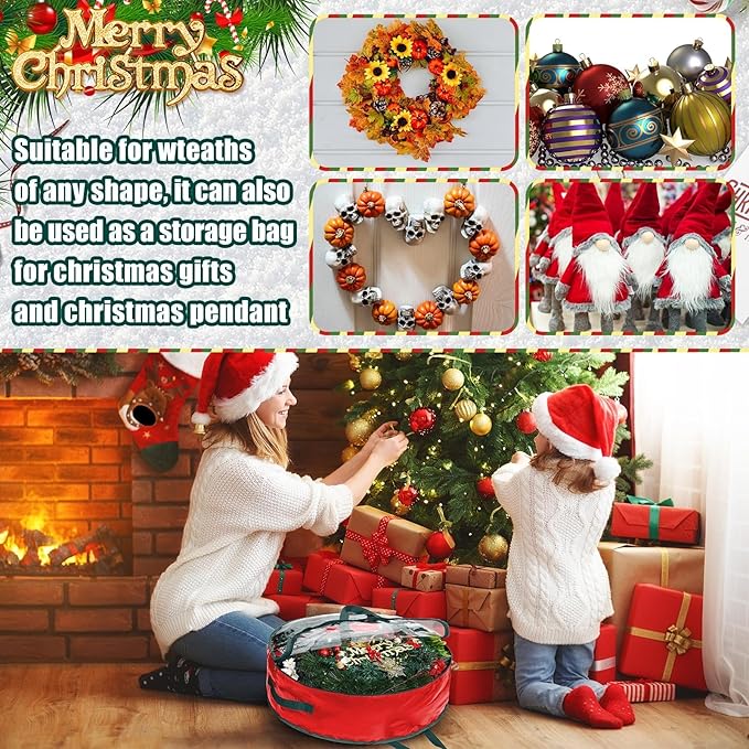 Shappy 6 Pcs Christmas Wreath Storage Bag Plastic Storage Containers for Wreaths Container Christmas Decorative Xmas Plastic Bag Holder Handles Dual Zipper Holiday Wrapping (30 x 7 Inch)