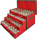 WDZREE Premium Large Christmas Ornament Storage,Box with Side Open, Drawer Style Trays -3" Compartment, 8 Trays, Keeps 128 Holiday Ornaments -Made of Durable 600D Oxford Fabric Tear-Proof Material