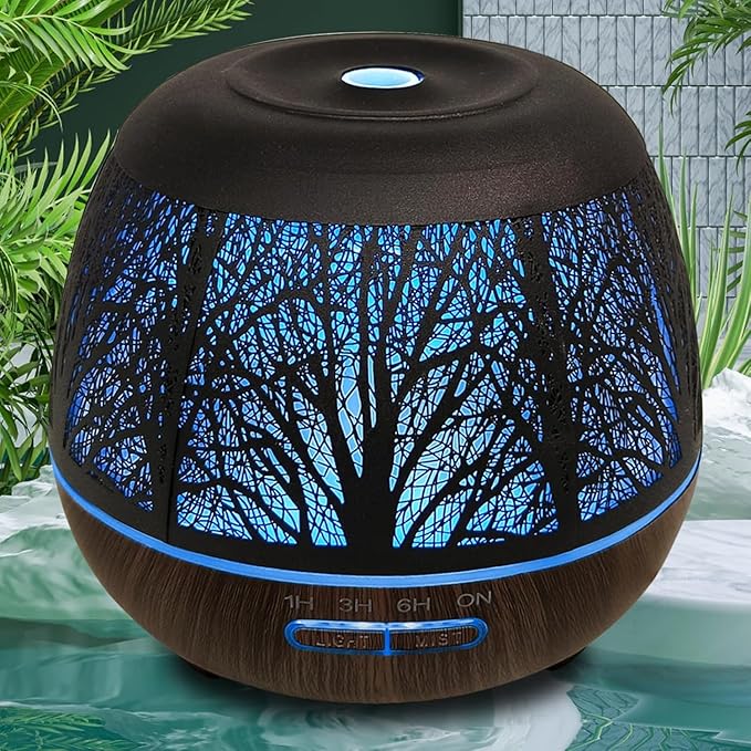 Essential Oil Diffuser for Home,500ML Aromatherapy Diffusers for Essential Oils Large Room with Cool Mist Humidifiers for Bedroom,7 Colors Changed & 3 Mist Mode Automatic Shut-Off,Tree