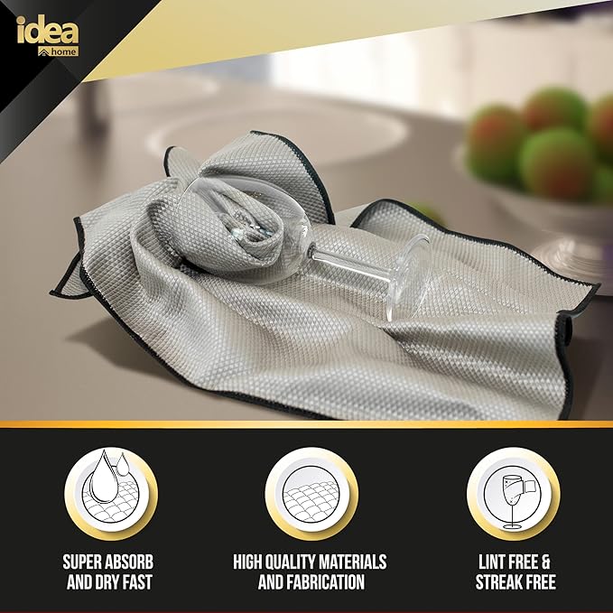 Idea Home Premium Fish Scale Microfiber Cloth – Ultra-Clear, Lint-Free & Streak-Free Shine for Wine Glasses, Crystal & Delicate Surfaces – Large 16×24 in (2 Pack)