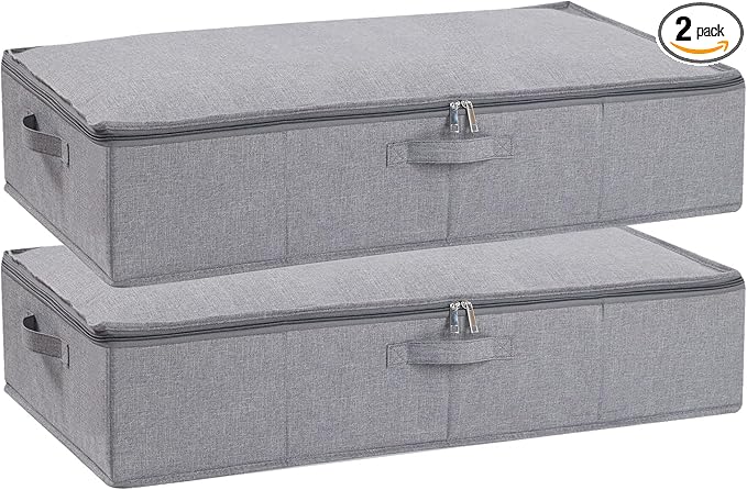 YheenLf Under Bed Storage Containers, 23.6 x 11.8 x 5.9 Inch Collapsible Clothes Organizers With Handles, Storage Bins With Lids, Grey, 2 Pack