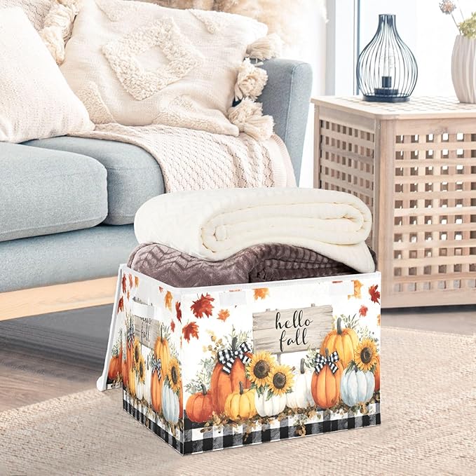 Bolaz Storage Bins with Lids and Handles,Pumpkin Storage Box Basket with Cover Collapsible Organizer Containers for Home Closet, Shelves