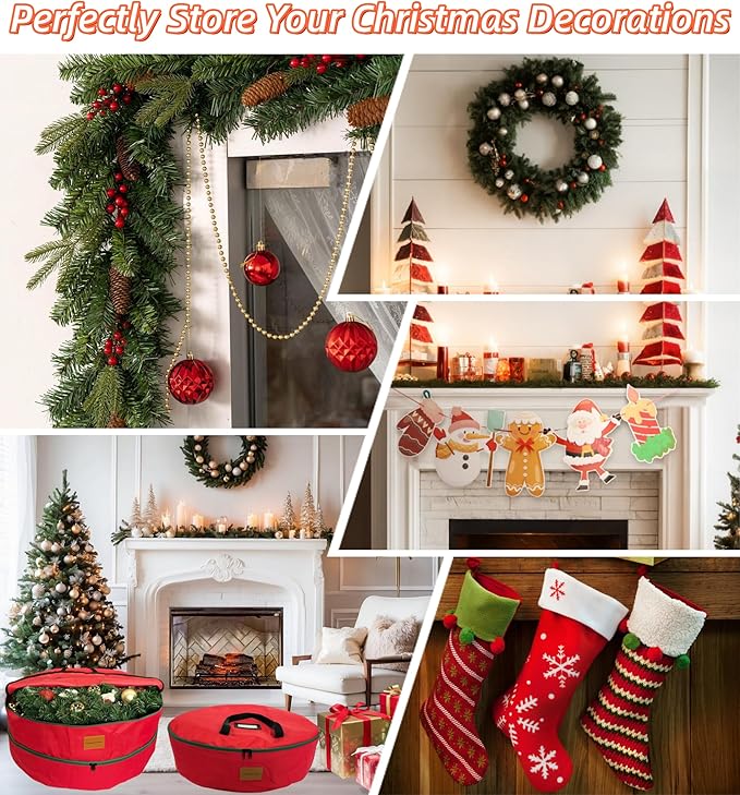 24x7 inchs Wreath Storage Container,Red Single storage bag,Heavy Duty 600D Oxford Cloth,Garland Wreaths Container For Xmas Holiday Wreaths Storage Holder