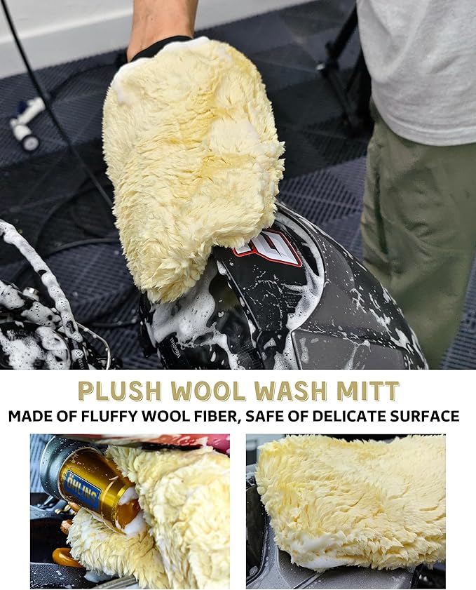 oesee Motorcycle Cleaning Brush Kit, Easy Reach Brush, Wool Wash Mitt, Stiff Tire Brush, Detailing Brush& Microfiber Towel for Motorcycle Mudguard, Rims, Paint, Exhaust