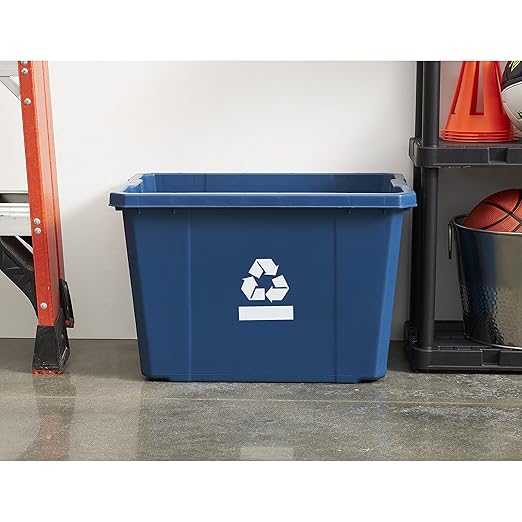 Gracious Living Medium Curbside Blue Box, Plastic 17 Gallon/64 Litre Home Trash Can Refuse and Recycling Bin Container with Built-in Handles (6 Pack)