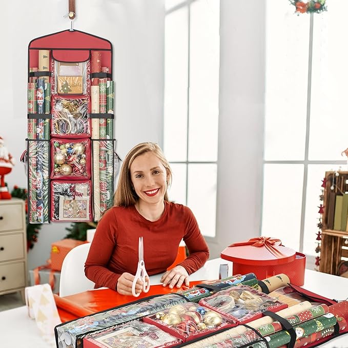 Wrapping Paper Storage, Gift Wrap Organizer Holder Double-Sided Hanging Gift Bag Storage Organizer