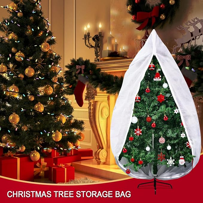 ONESING Upright Christmas Tree Storage Bag, Christmas Tree Cover with Zipper and Adjustabel Straps, 9FT x 6FT Tear Resistant Tree Bags for Storage Under 7.5Ft Assembled Trees-White