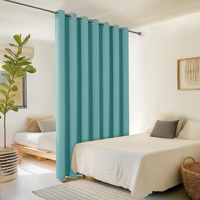 ChrisDowa Room Divider Curtain 90 Inches Long, Wide Blackout Sliding Door Curtain for Bedroom, Room Darkening Privacy Window Drape for Patio Door (1 Panel Set, Aqua, 100 x 90 Inch)