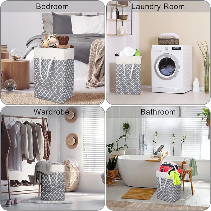 Treela 6 Pack 75l Large Laundry Baskets Collapsible Laundry Hampers with Reinforced Handles, Waterproof Freestanding Clothes Hamper Dirty Clothes Basket for Dorm Bedroom Bathroom Towels Toys(Gray)