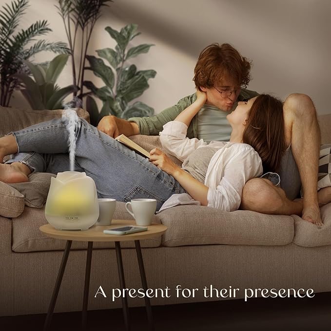Earnest Living Rose Essential Oil Diffuser 150ml – Mini Ultrasonic Aromatherapy Humidifier for Bedroom & Desk, Quiet Mist, USB Powered, 7-Color Night Light, BPA for Women – Solid White