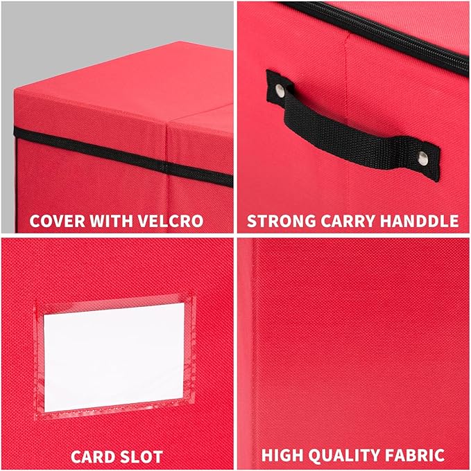 Large Christmas Ornament Storage Box With Adjustable Dividers,Ornament Storage Container with 3 Removable Trays for 72 Holiday Decorations,Red
