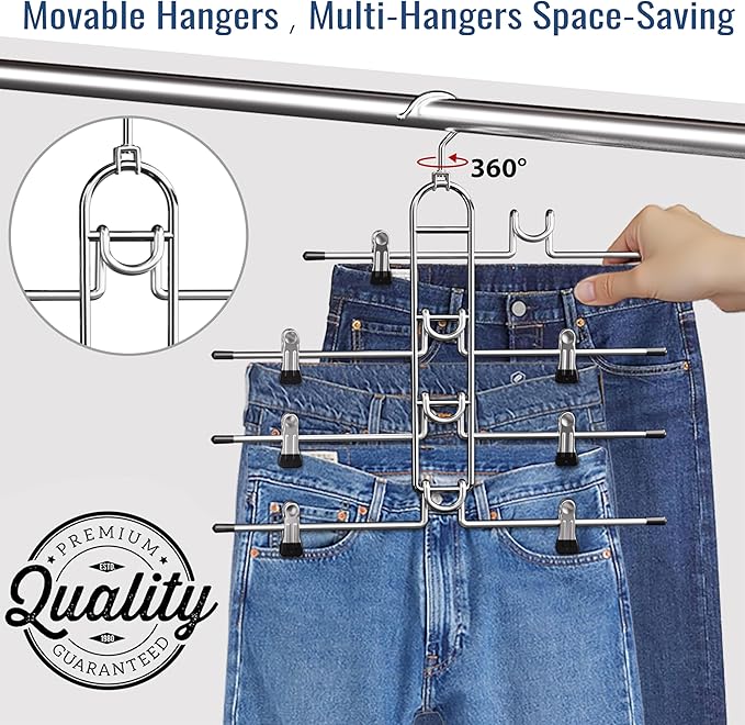 Pants & Skirt Hangers with Clips, Newly Upgraded Detachable Space Saving Hangers, 4-Tiers Skirt Hangers for Women - Hanging Closet Organizer and Storage-2pack, Patent Pending