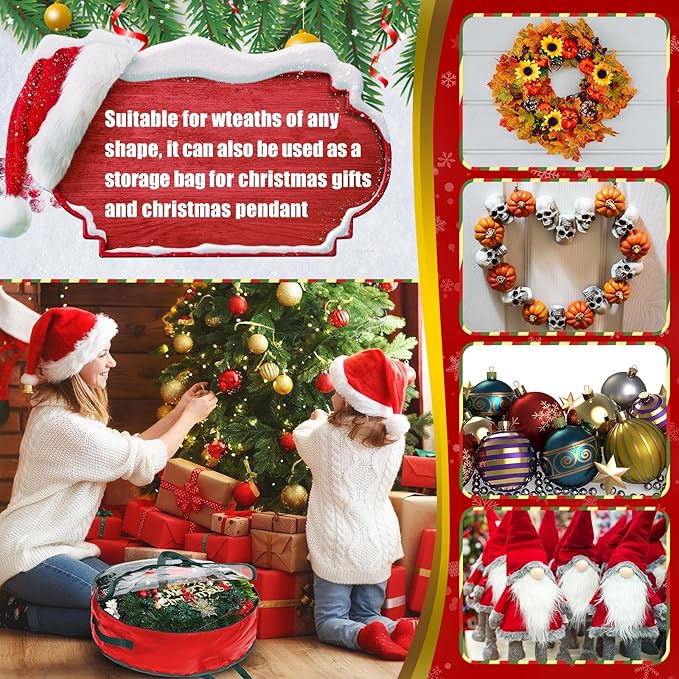 Shappy 4 Pcs Christmas Wreath Storage Bag Plastic Storage Containers for Wreaths Container Christmas Decorative Xmas Plastic Bag Holder Handles Dual Zipper Holiday Wrapping (30 x 7 Inch)
