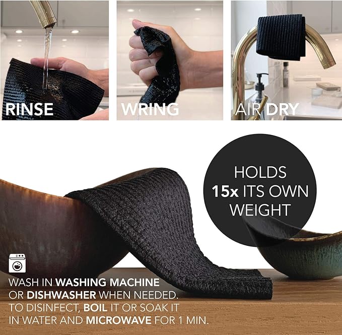 SCANDISH Forest Green Swedish Dishcloths for Kitchen - Set of 3 Reusable, Compostable Dishcloths