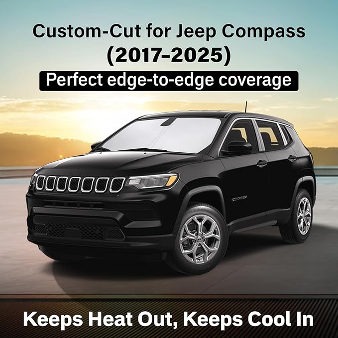 EcoNour Windshield Sun Shade Compatible for Jeep Compass 2017–2025 | SUV Front Window Sunshade | Foldable Sun Visor Protector | UV & Heat Blocking | Keeps Interior Cooler