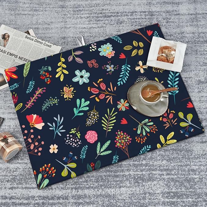 Large Dish Drying Mat for Kitchen Counter,18"X24" Colorful Flowers Plants Super Absorbent Reversible Microfiber Dish Drying Mat Dish Drainer Mat Drying Pad for Kitchen Countertop Coffee Bar