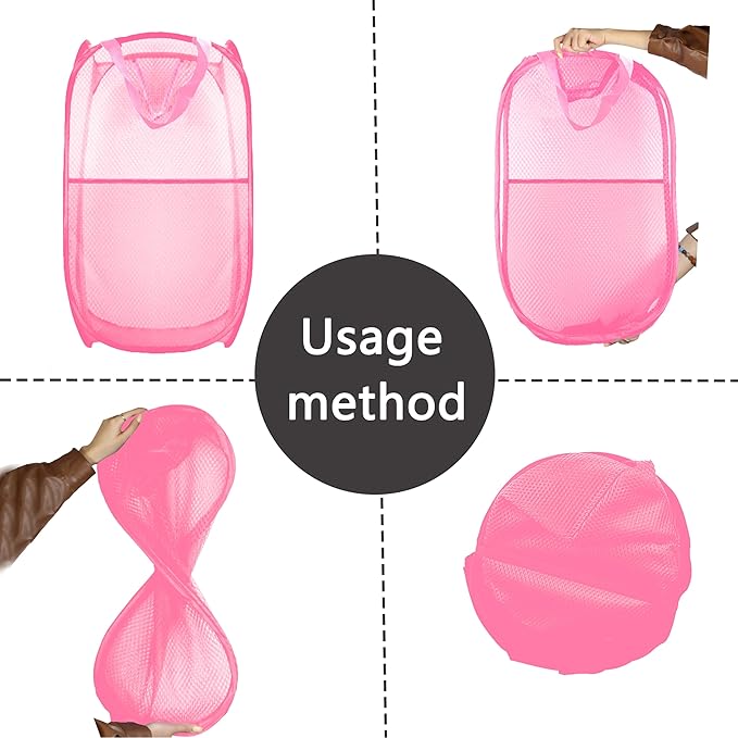 Buyongwant Collapsible Pop Up Laundry Hamper, Extra Large Mesh Foldable Laundry Basket, 28" x 16" x 16"(Pink)