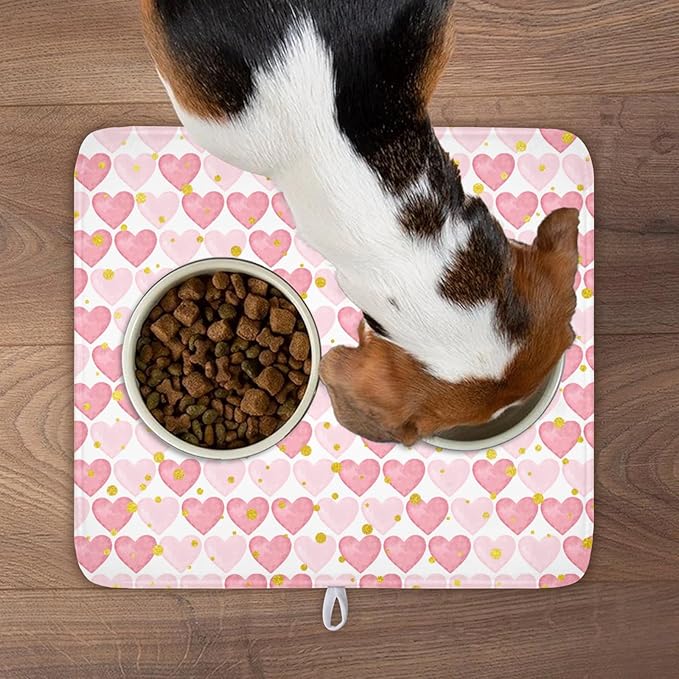 Valentines Day Dish Drying Mat for Kitchen Counter 18x16 Inch Love Drying Mat with Absorbent Reversible Microfiber Golden Pink Heart Dish Drainer Mats Rack Pad for Coffee Countertop Protector