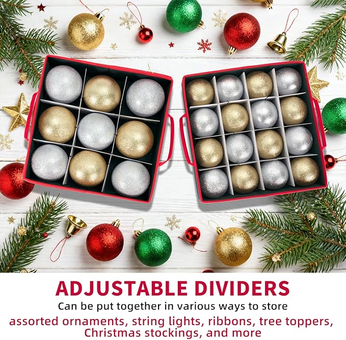 Large Christmas Ornament Storage Box With Adjustable Dividers,Ornament Storage Container with 8 Removable Trays for 128 Holiday Decorations,Green