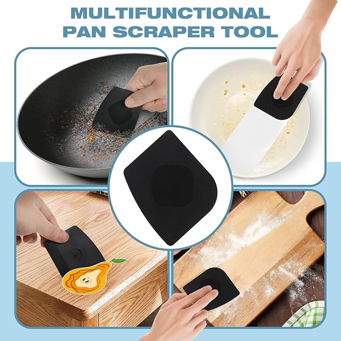 Cast Iron Scrubber with Long Handle | 316 Cast Iron Cleaner Chainmail Scrubber for Pan Skillet Cleaner - Dish Scouring Pad Dishwasher Safe Cleaning Kit (Blue, 1 Scrubber + 1 Scraper)