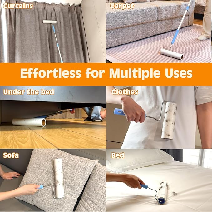 Large Lint Roller for Pet Hair Extra Sticky,10 Years Lifespan,9.45''/6.3" Pet Hair Removal Tool Roller for Dog Cat Hair,450 Sheets/5 Refills,Detachable Telescoping Extension Lint Remover Brush