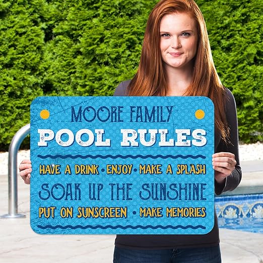 Custom Pool Sign, Pool Rules Make A Splash for Pool Décor Sign, 18x24 Inches, Rust Free .063 Aluminum, Fade Resistant, Made in USA by Sigo Signs