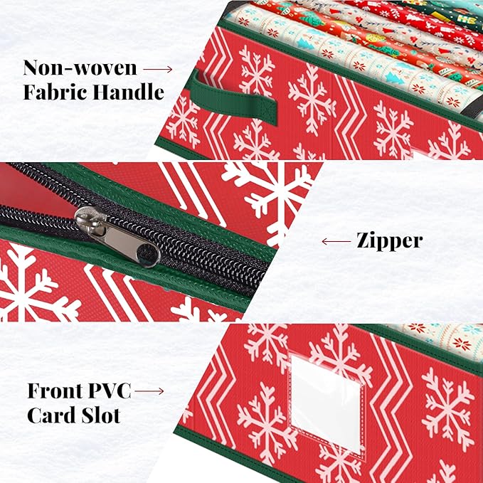 StorageRight Wrapping Paper Organizer Storage Container, Christmas Gift Wrapping Paper Storage Box for Paper Ornaments，Paper Storage Holder for Holiday Decoration Wave/Red