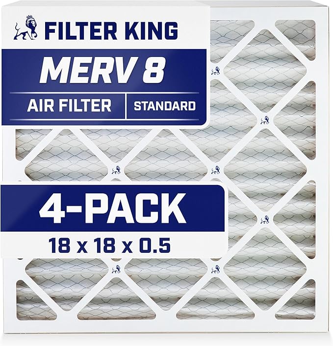Filter King 18x18x0.5 Air Filter | 4-PACK | MERV 8 HVAC Pleated A/C Furnace Filters | MADE IN USA | Actual Size: 18 x 18 x 0.5"