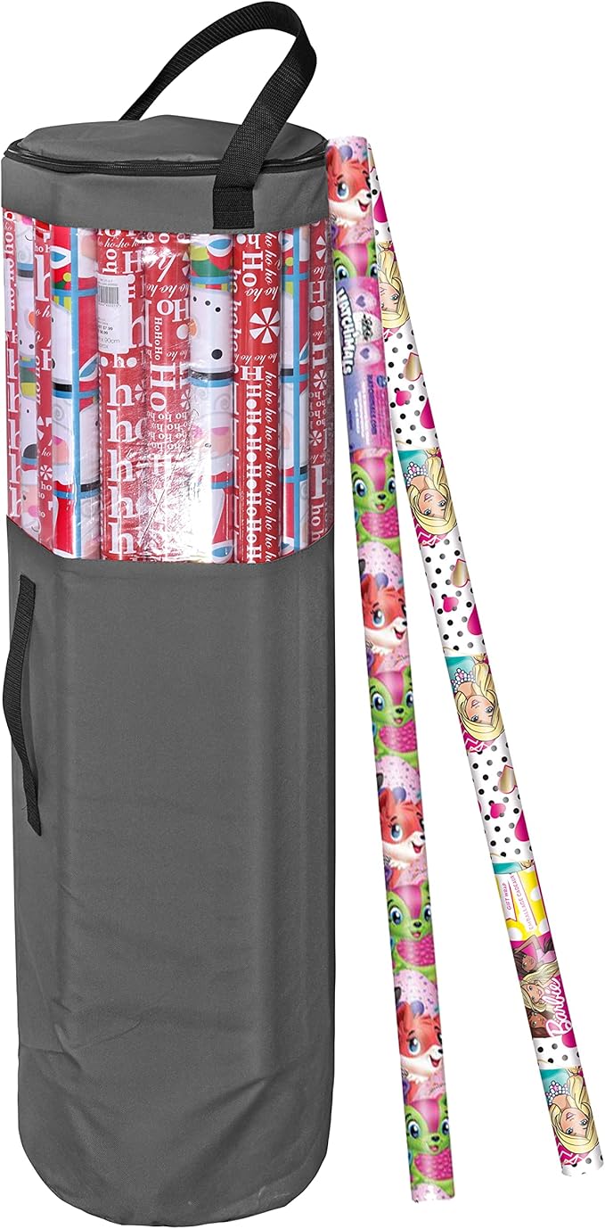 Primode Wrapping Paper Storage Bag | Wrapping Paper Organizer Under Bed for Storing Multiple Rolls of Gift Wrap, 42” Length Container Constructed of Durable 600D Oxford Material (Gray)