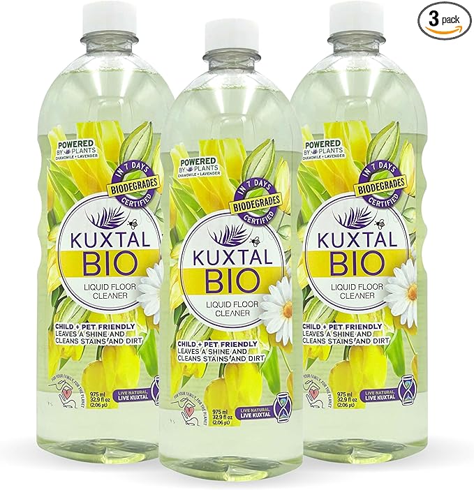 KUXTAL Biodegradable Multi-Surface Floor Cleaner 3 Pack | Eco-Friendly & Plant-Based Formula | Pet & Family Safe | Floral Scent for a Fresh | Natural Clean | 32.9 fl oz Each