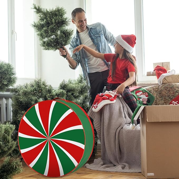 4 Pack 36 Inch Wreath Storage Containers, Hard Shell Christmas Garland Storage Bags with Handle Dual Zipper, Large Red Green Round Storages Box for Xmas Valentine Winter Wreath