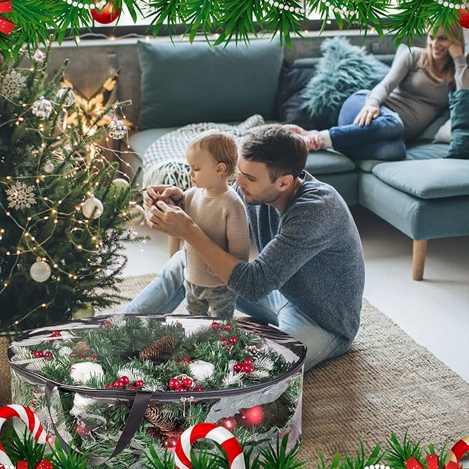 ProPik Christmas Wreath Storage Bag - 2 Pack Artificial Christmas Wreath Storage Container- Garland Holiday Wreath Storage Holder –Water Proof Transparent Clear PVC - with Handles (Black, 48 Inch)