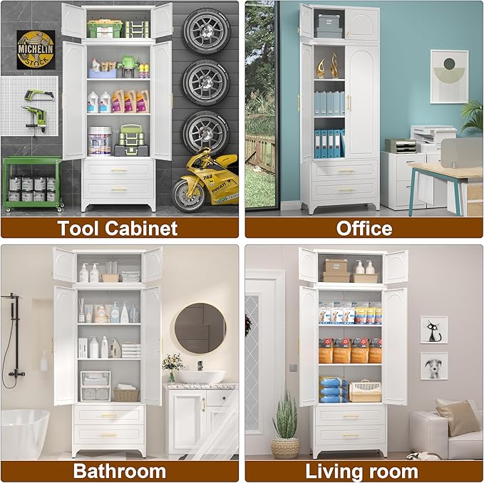 90" Pantry Kitchen Cabinet with Drawer, 75" Pantry Cabinets with 15" Cabinets, Freestanding Kitchen Storage Cabinet for Dining Room, Living Room, Alacena para Cocina, Assembly Required, White