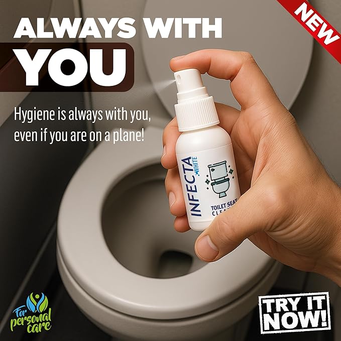 INFECTA WHITE – Toilet Spray, Travel Size Multipurpose Cleaning Spray (50 ml), All Purpose Cleaner for Toilet Seats, WC, Bathtub, Fresh Scent, Bathroom Essentials & Mini Travel Toiletries (1 PCS)