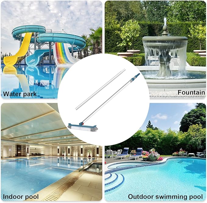 Swimming Pool Brush with Pole, 16ft Aluminum Telescopic Pool Poles and 18inch Polished Nylon Bristles Pool Brushes Head for Cleaning Pool Walls