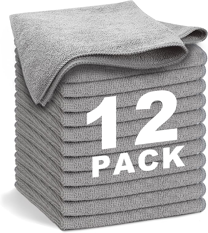 WEAWE Gray Microfiber Cleaning Cloth 13"x13", Ultra Soft Absorbent Microfiber Cleaning Rags for Housekeeping Cleaning Supplies, Lint Free Reusable Cleaning Cloths for House Washable, Pack of 12